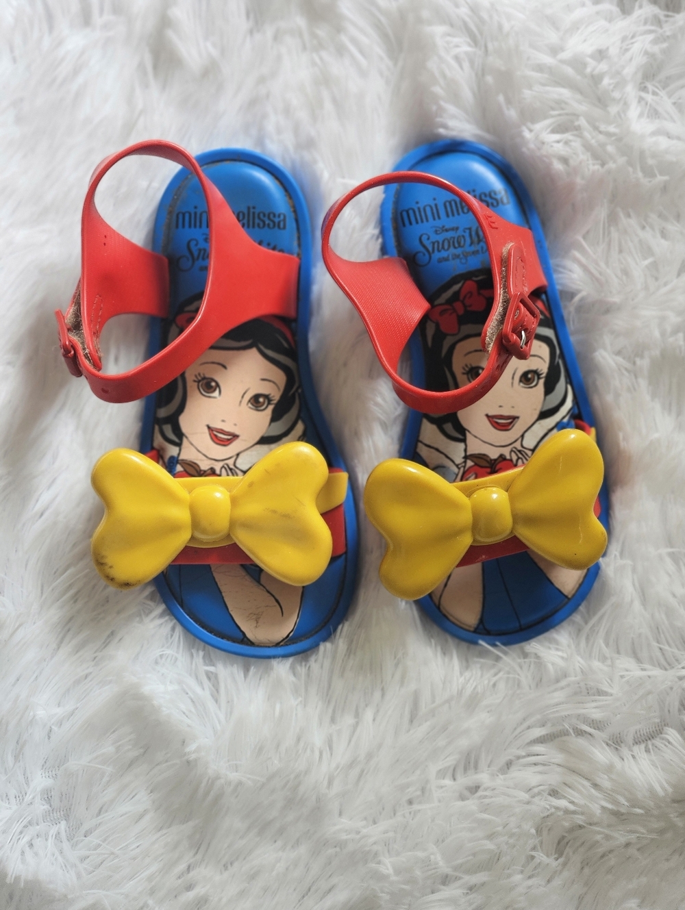 Mini Melissa Snow White Bow Sandals - Blue, Red & Yellow Toddler 10